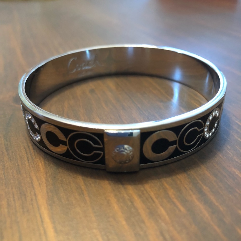 Coach Silver & Black Monogram Bangle Bracelet